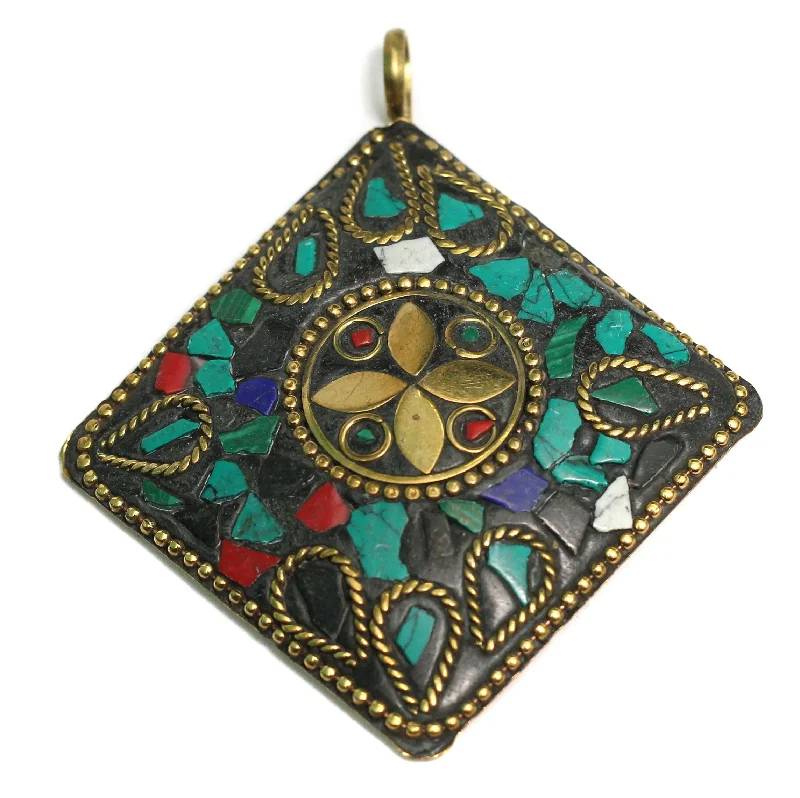 1 Pc Tibetan Pendant Multicolor 2.5 Inch