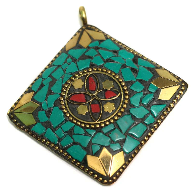 1 Pc Tibetan Pendant Multicolor 2.5 Inch