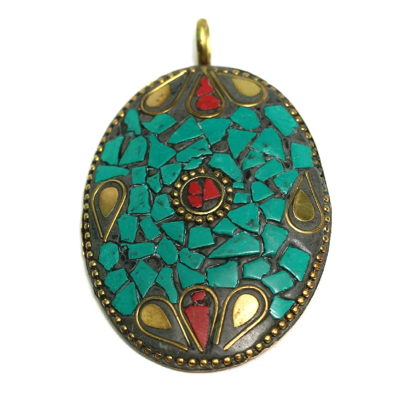 1 Pc Tibetan Pendant Multicolor 2.75 Inch