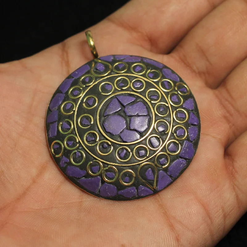 1 Pc Tibetan Pendant Round Shape Multicolor 2.25 Inch