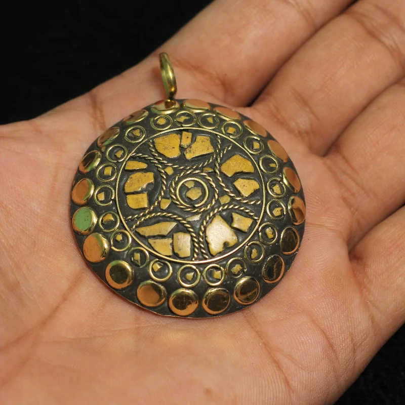 1 Pc Tibetan Pendant Round Shape Multicolor 2.25 Inch