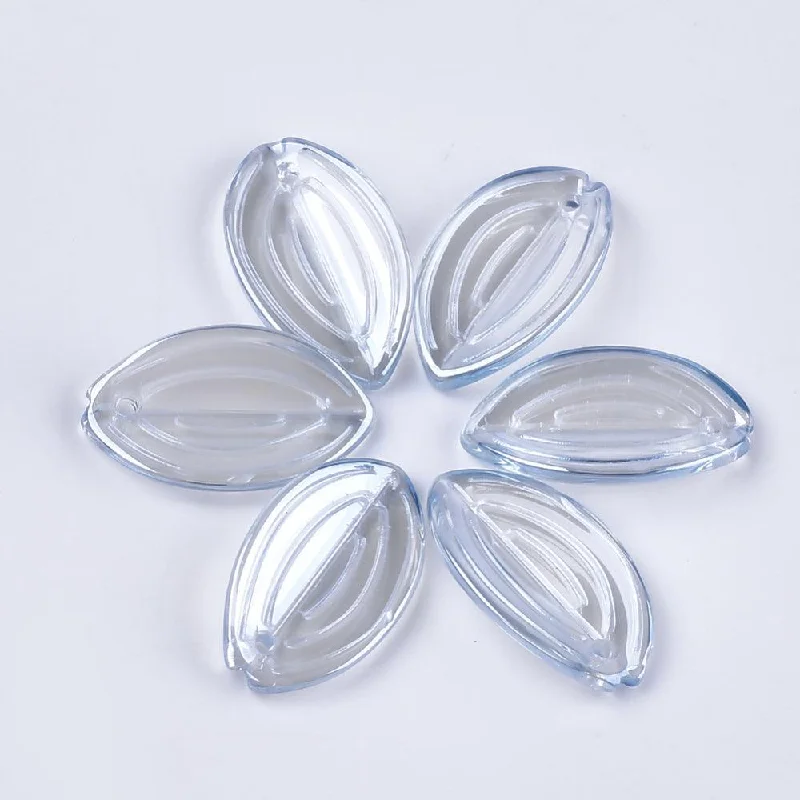 10 Pcs, 20.5x12x3.5mm, Glass Leaf Charms Light Blue