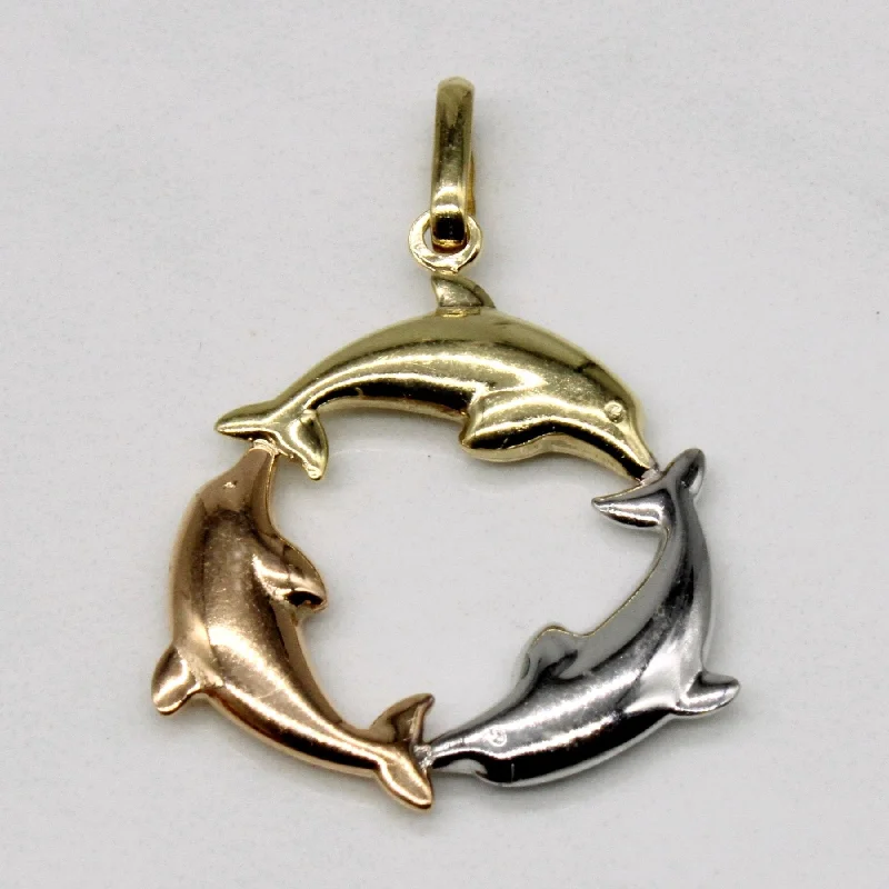 men’s woven leather bracelet 10k Tri Tone Gold Dolphin Wreath Charm