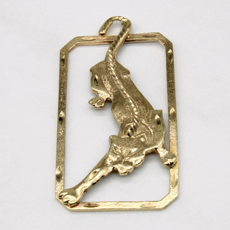 unique wooden bead necklace 10k Yellow Gold Panther Pendant