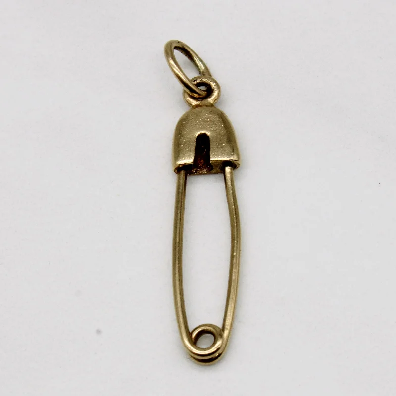 men’s braided leather bracelet 10k Yellow Gold Safety Pin Charm