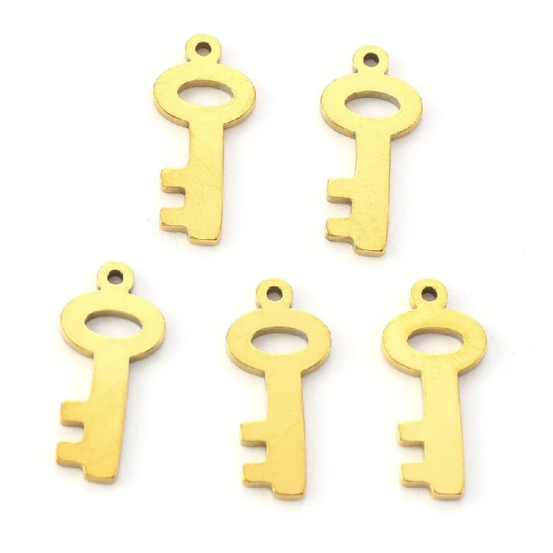 10 Pcs, 19x8.5mm Laser Cut Key Stainless Steel Pendants