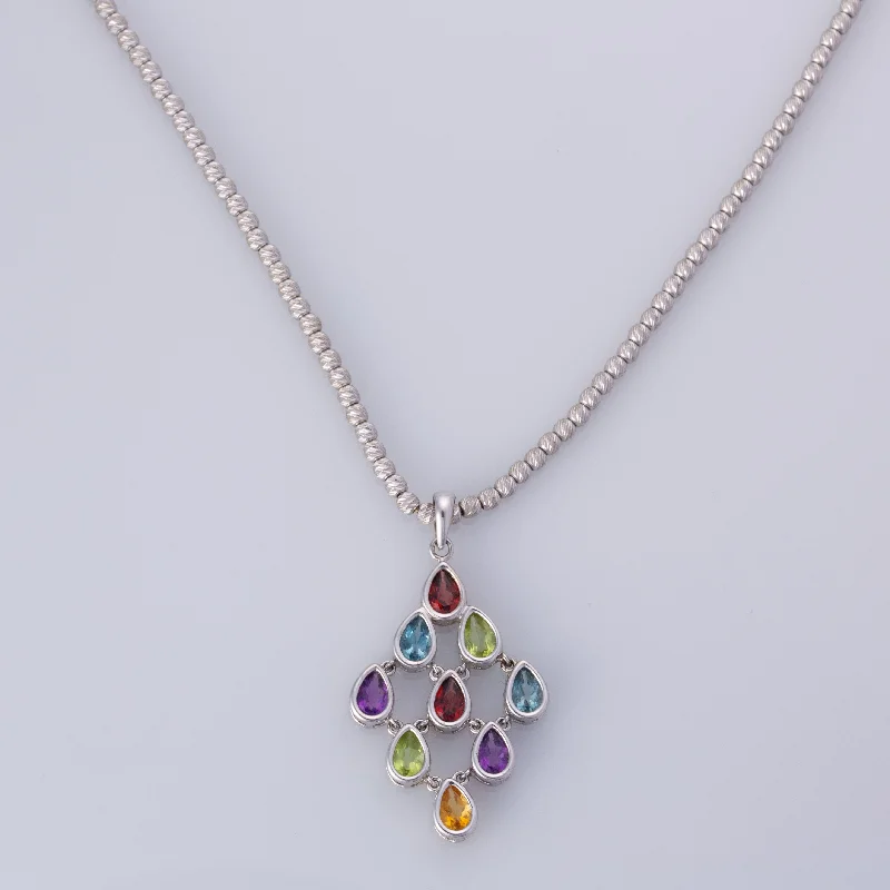 adjustable silver cuff bracelet 14K White Gold Multi Colored Gem Necklace | 16"| 3 ctw