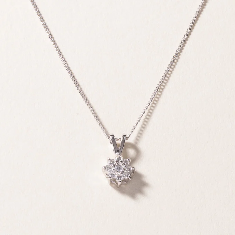 14k White Gold Diamond Cluster Necklace | 0.15ctw | 16"