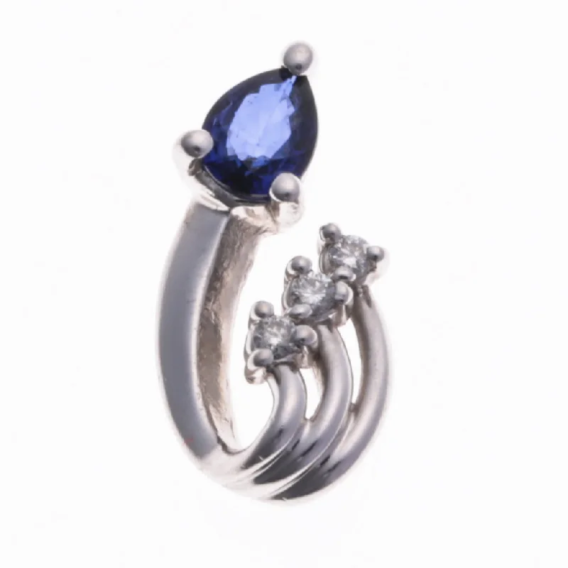 sterling silver angel wing pendant 14K White Gold Sapphire & Diamond Pendant | 0.28ct, 0.045ctw