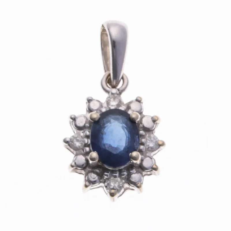 personalized engraved signet ring 14K White Gold Sapphire & Diamond Pendant | 0.39ct, 0.04ctw