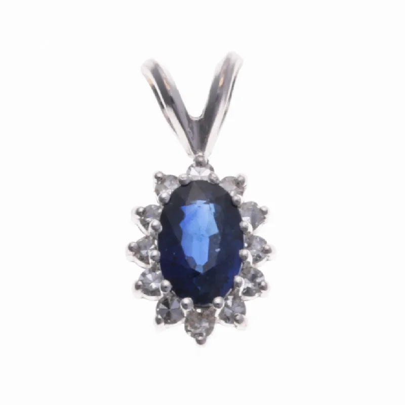 star-shaped cartilage stud earrings 14K White Gold Sapphire & Diamond Pendant | 0.61ct, 0.12ctw