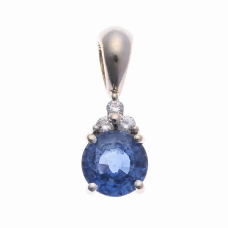 dainty heart charm necklace 14K White Gold Sapphire & Diamond Pendant | 0.76ct, 0.045ctw