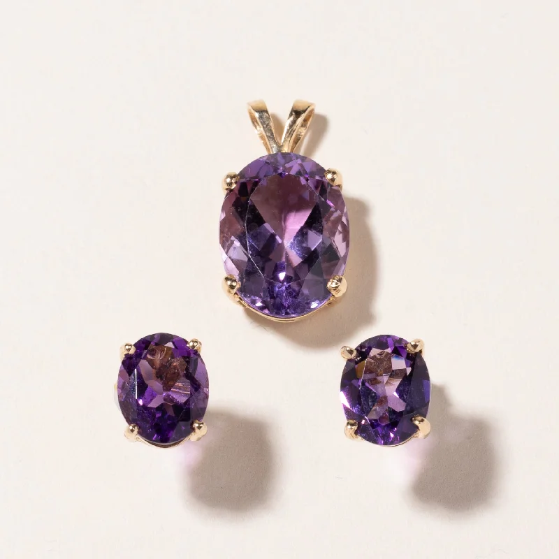 14k Yellow Gold Amethysts Pendant & Earring Set | 7.79ct, 4.83ctw