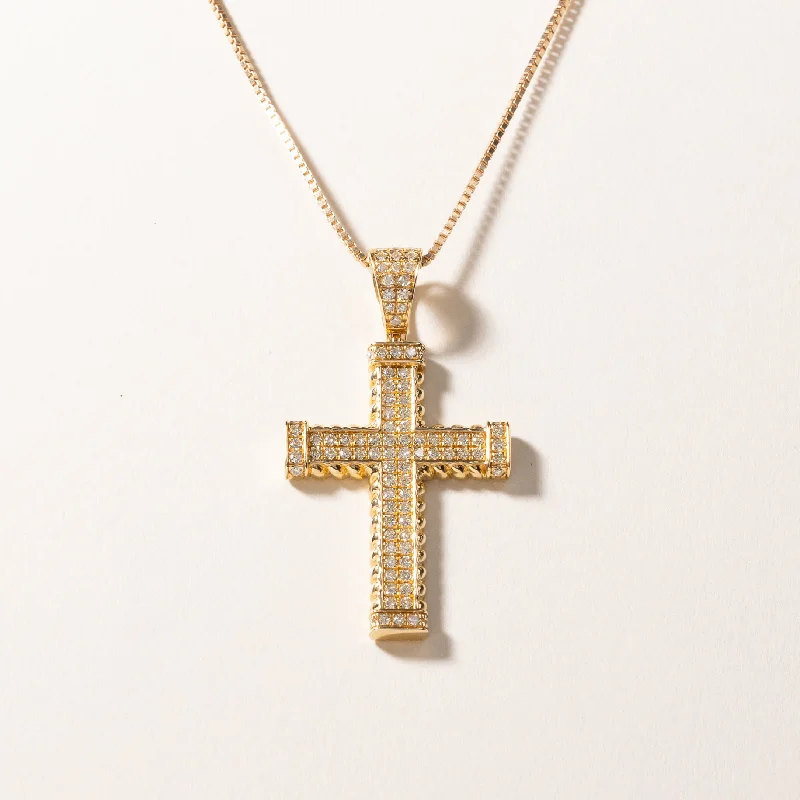 14k Yellow Gold Diamond Cross Necklace | 1.33ctw | 16"