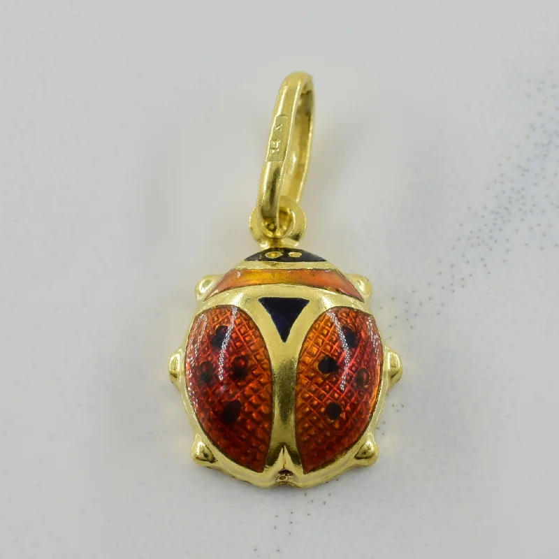 handcrafted gemstone ring women 14k Yellow Gold Ladybug Charm |