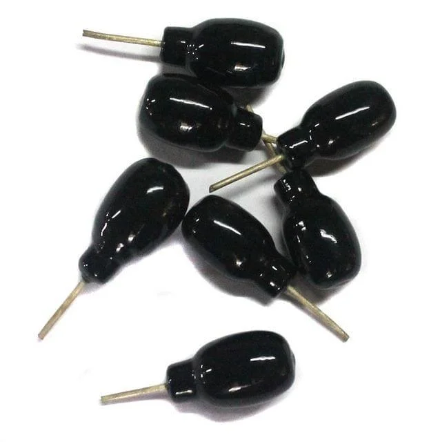 15 Glass Charms Black 14x27mm