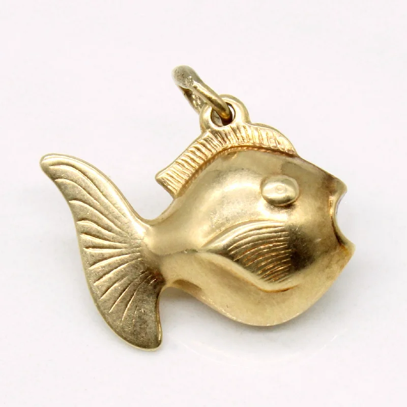 classic diamond solitaire necklace 15k Yellow Gold Fish Charm