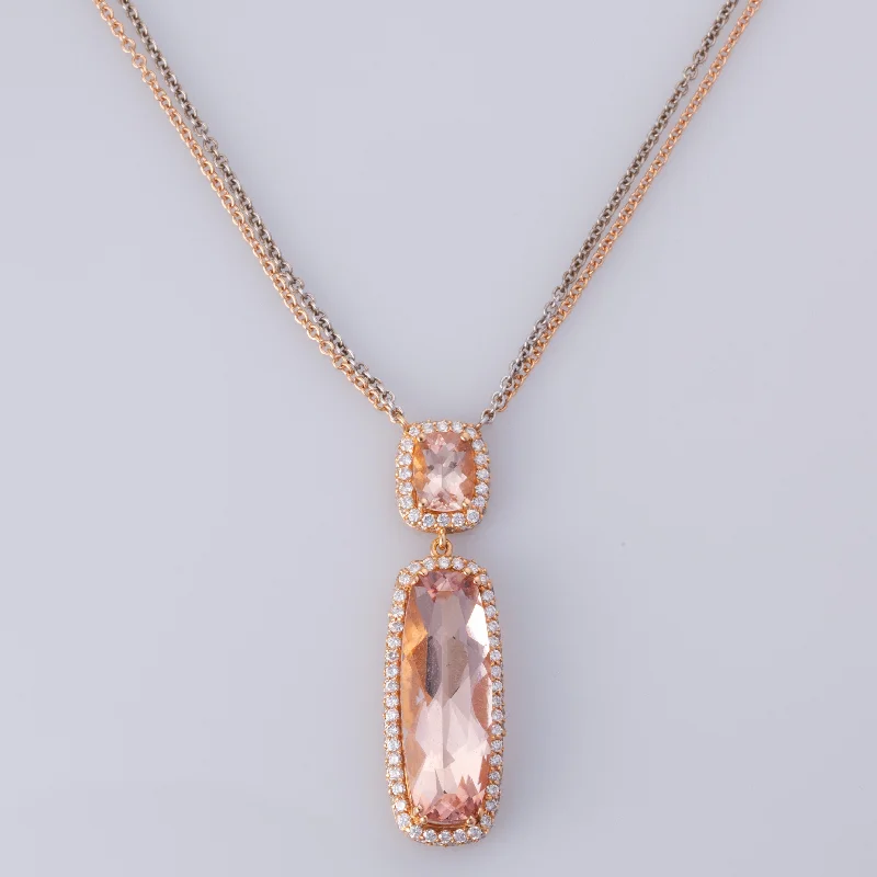 sterling silver braided ring 18K Rose and White Gold Morganite and Diamond Necklace | 11.46ctw, 1.50ctw | 18"|