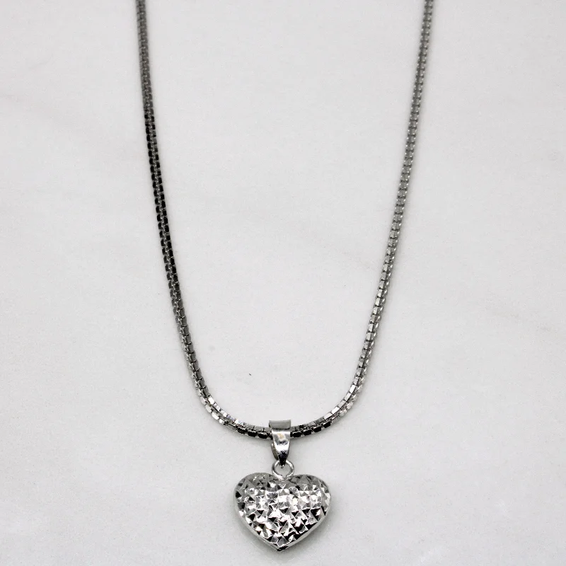 chunky chain necklace trendy 18k White Gold Heart Charm & Necklace | 16" |