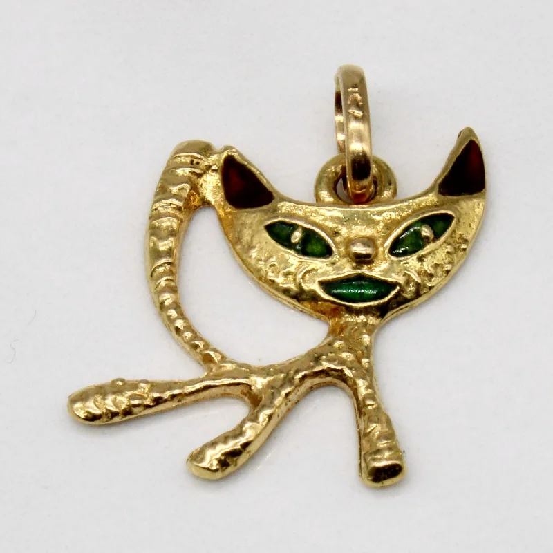 natural crystal pendant necklace 18k Yellow Gold Enamel Cat Pendant