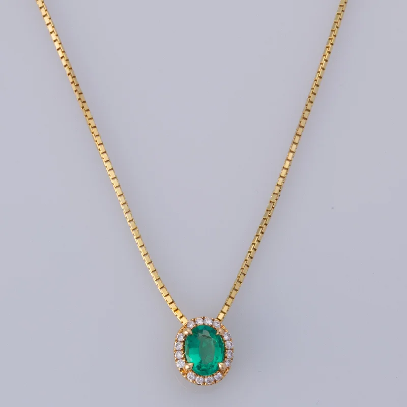vintage rose-cut diamond ring 18K Yellow Gold Emerald Diamond Necklace | 0.42ct, 0.10ctw | 16"|