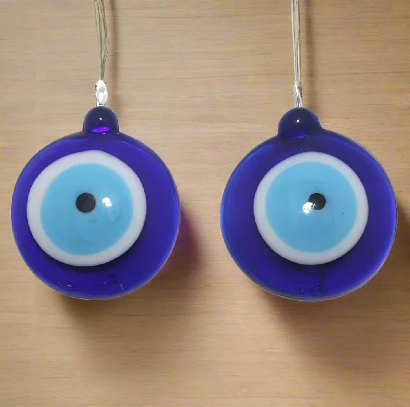 2 Glass Evil Eye Pendant Blue 1.5 Inch