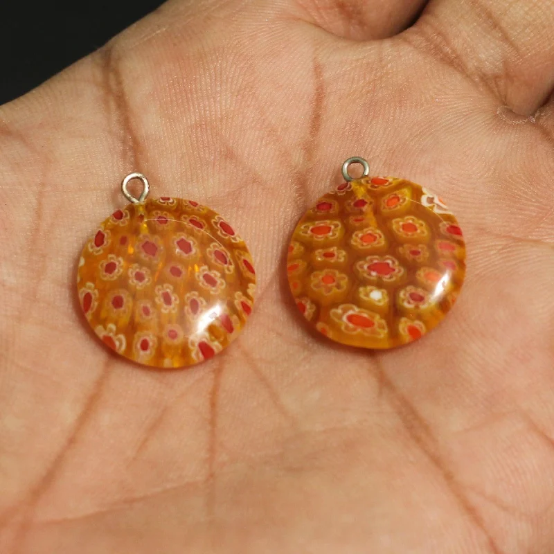 20 MM Millefiori Glass Coin pendant Orange