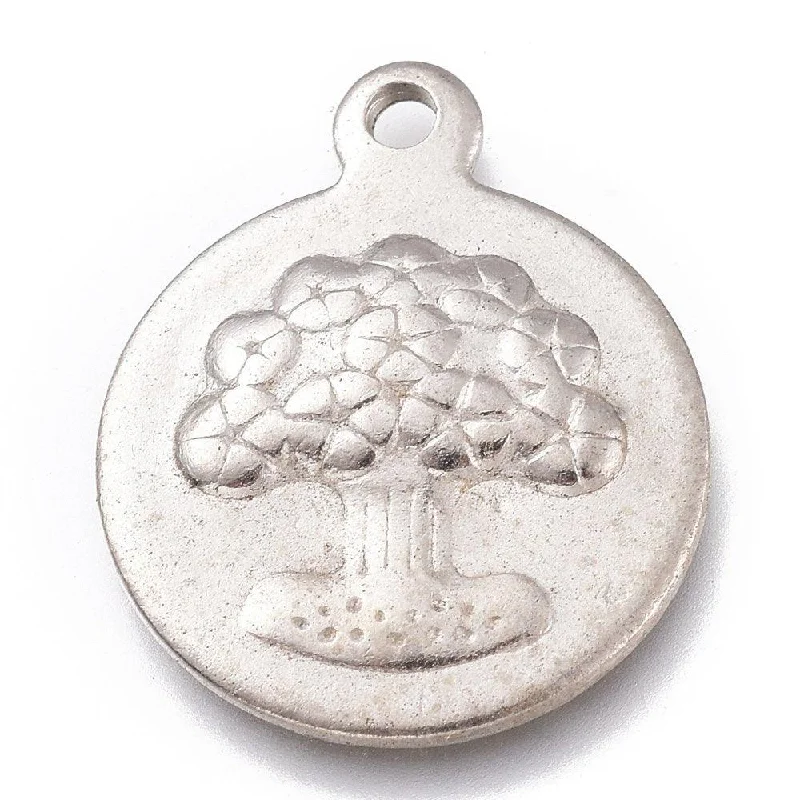 19.5x16mm Flat Round with Tree of Life Stainless Steel Pendants