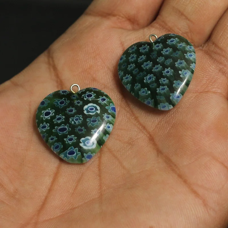 25 MM Millefiori Dark Green Heart Pendant