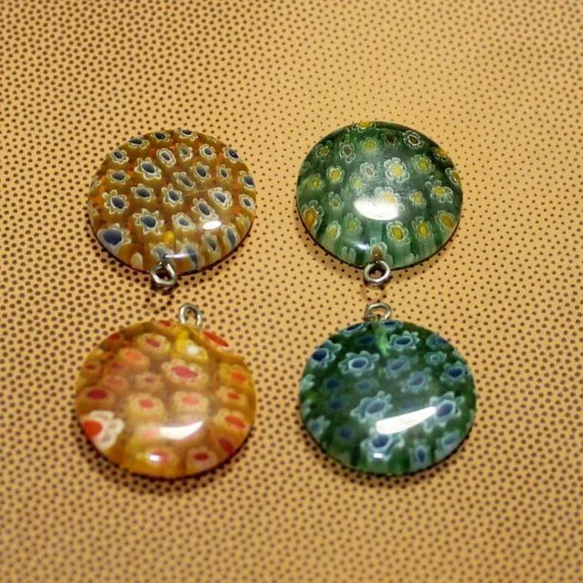 4 Pcs Millefiori Glass Coin Pendants MultiColor 20 mm