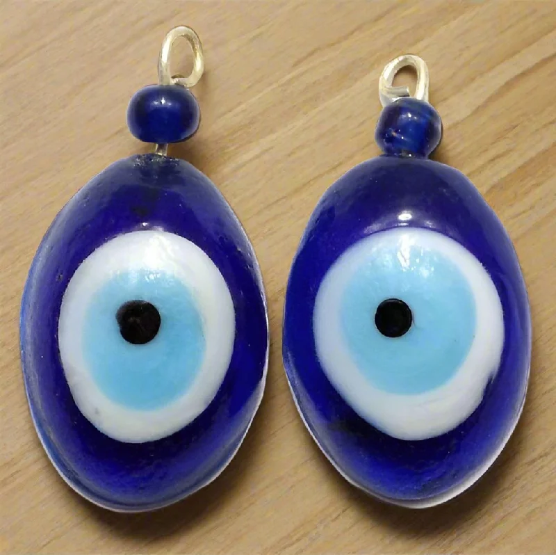 5 Glass Eye Pendants Blue 1 Inch