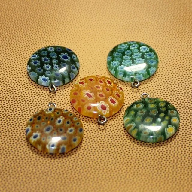 5 Pcs Millefiori Glass Coin Pendants MultiColor 20 mm