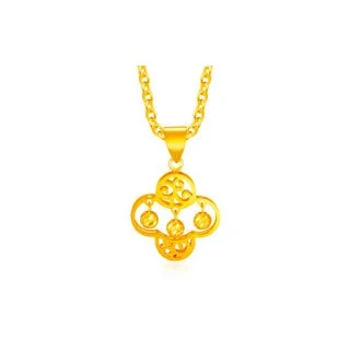 916 Gold Dangling Clover Pendant