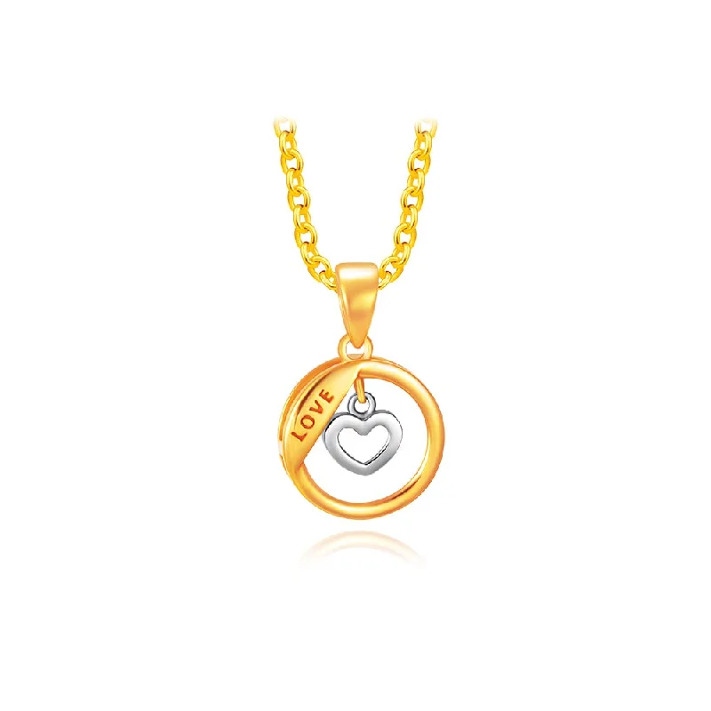 916 Gold Duo Tone Circle of Love Heart Pendant