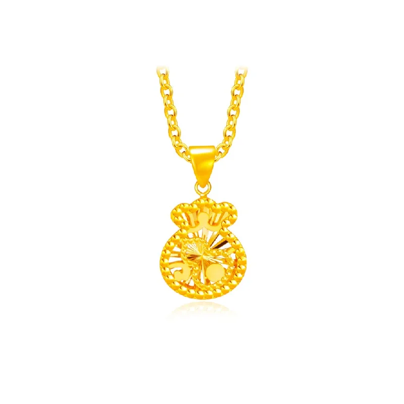 916 Gold Faceted Fortune Bag Pendant