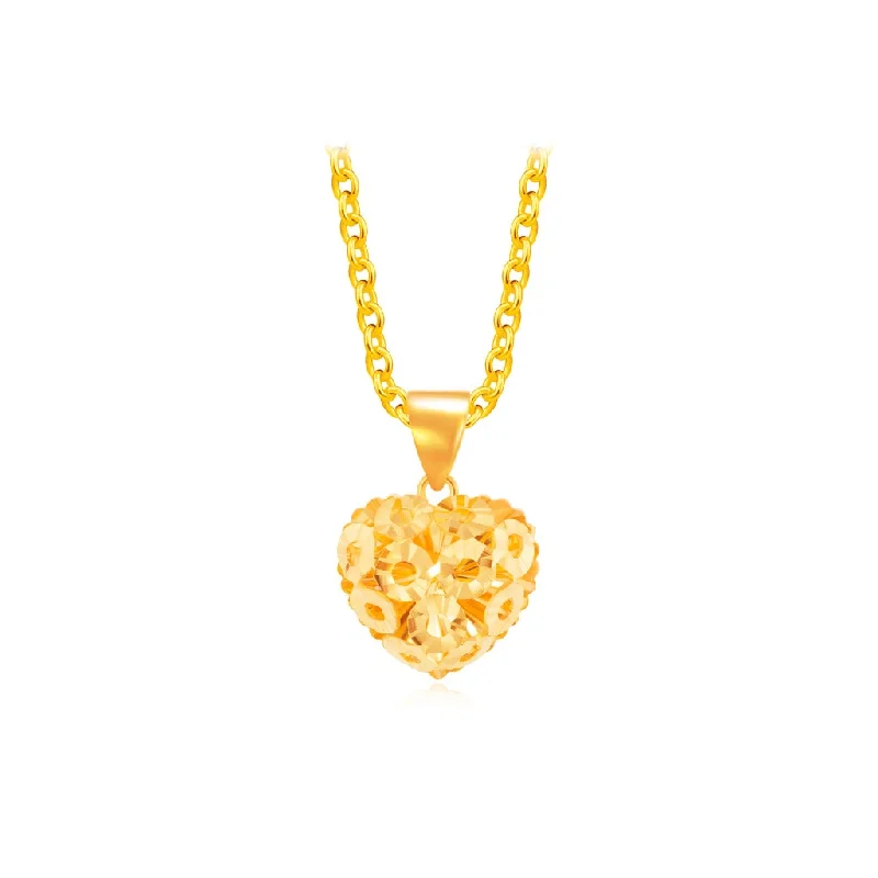 916 Gold Faceted Heart Pendant