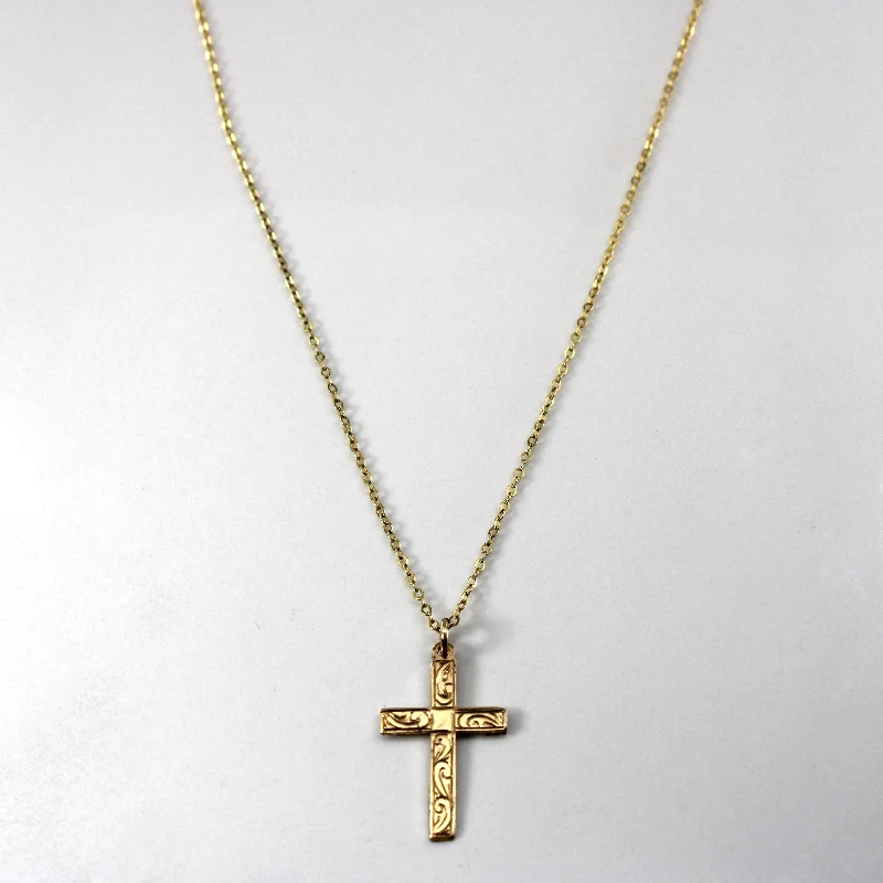 vintage locket necklace gold 9k Yellow Gold Cross Pendant Necklace | 20"|