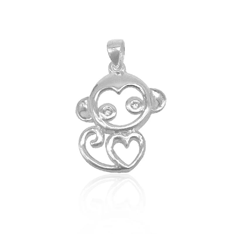 Adelina Open Monkey Heart 925 Sterling Silver Pendant