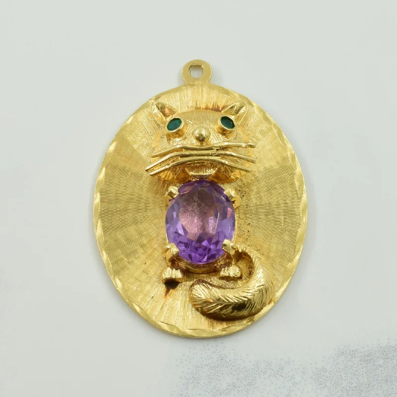 wedding anniversary diamond ring Amethyst & Green Onyx Cat Pendant | 3.00ctw |