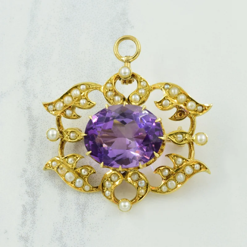 handcrafted crystal quartz ring Amethyst & Seed Pearl Brooch & 14k Pendant | 8.75ct, 1.07ctw |