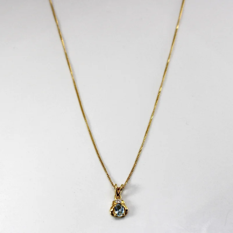 Aquamarine & Diamond Pendant Necklace | 0.16ct | 0.02ctw | 18"|