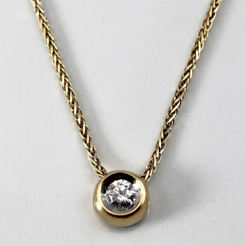 gold plated Cuban link chain Bezel Set Diamond Pendant Necklace | 0.21ct | 14"|