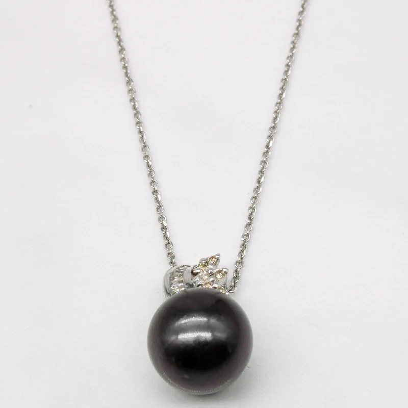 natural turquoise ring handmade Black South Sea Pearl & Diamond Pendant & Necklace | 0.20ctw | 18" |
