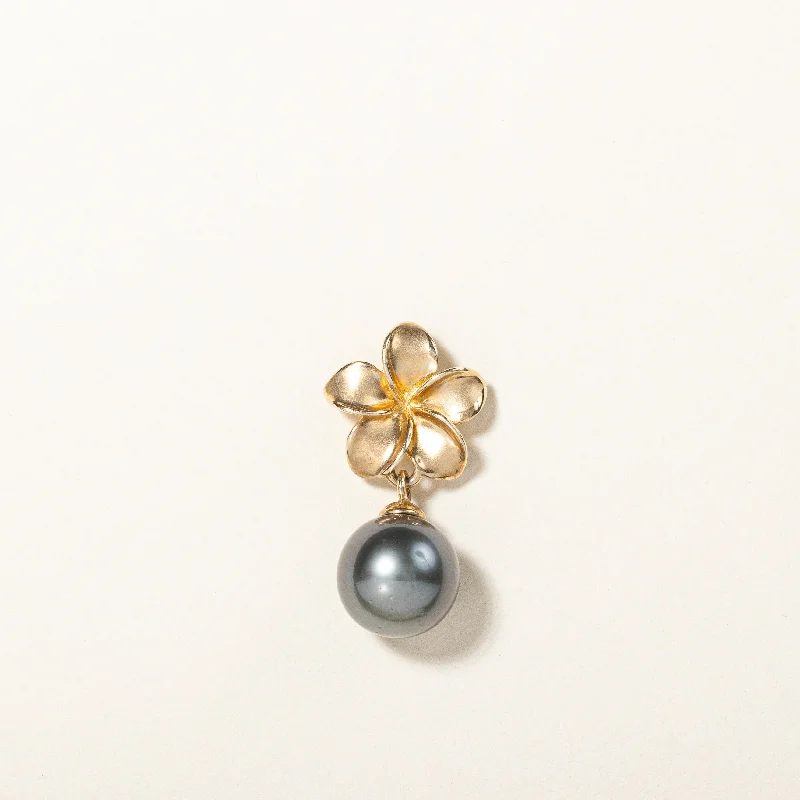 Black Pearl Plumeria Flower Pendant