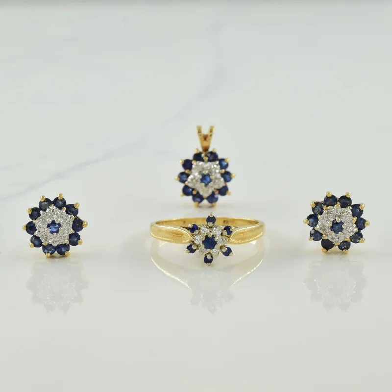 classic silver pearl earrings Blue Sapphire & Diamond Jewelry Suite | 1.50ctw, 0.12ctw | SZ 6.5 |