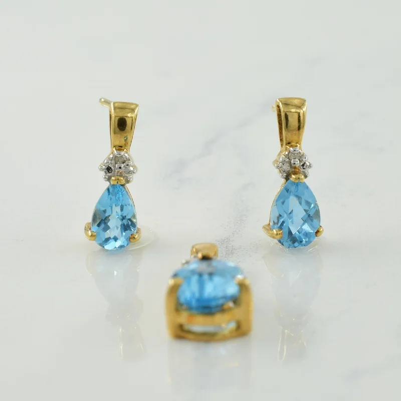 rose gold bezel ring Blue Topaz & Diamond Pendant & Earring Set | 1.60ctw, 0.01ctw |