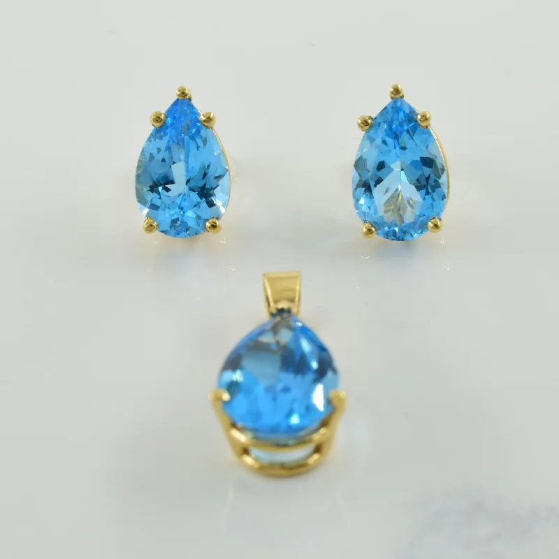 natural jade ring Blue Topaz Pendant & Earring Set | 12.00ctw |
