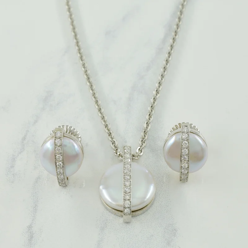 minimalist crystal quartz ring Button Cultured Pearl & Diamond Necklace & Earring Set | 12.00ctw, 0.62ctw | 18" |