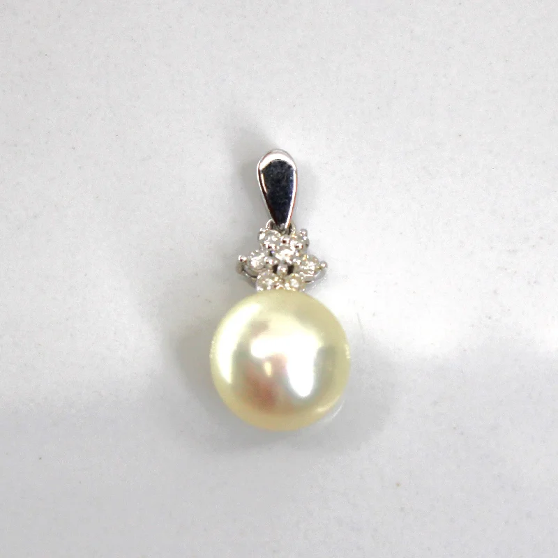 dainty gemstone choker necklace Cluster Diamond Pearl Pendant | 0.08ctw |