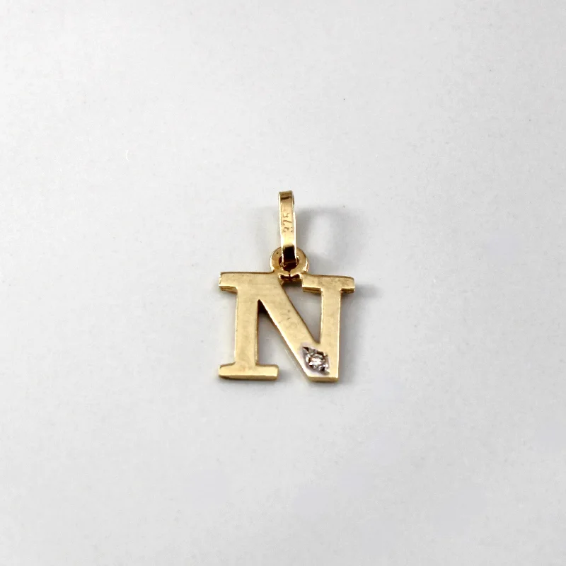 minimalist gold square earrings Diamond N Letter Pendant